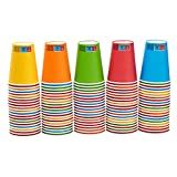 Amazon Basics Vasos de papel para eventos, desechables, compostables, 355 ml, paquete de 100, rojo, amarillo, azul, naranja, verde, rosa